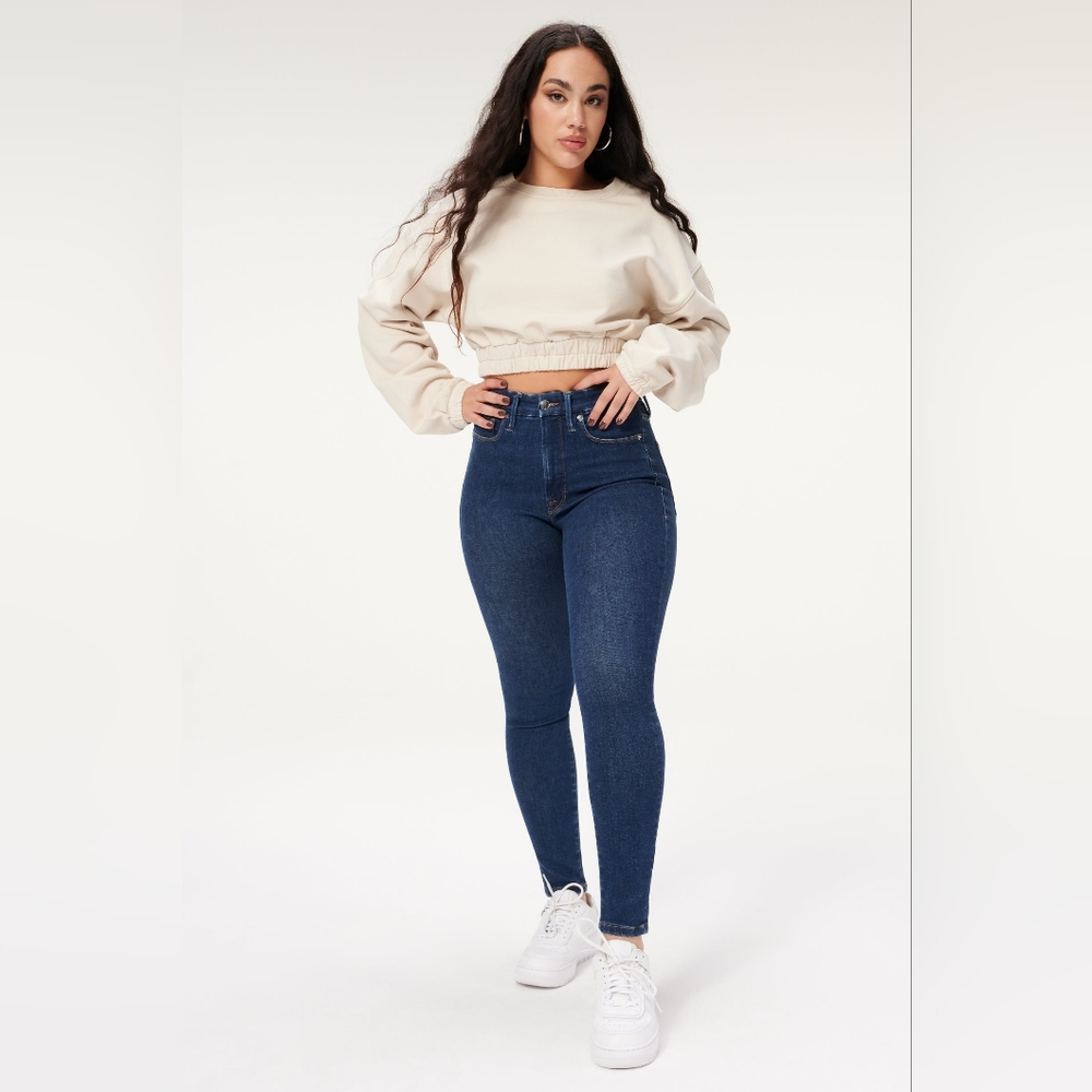 Good American Always Fits High-Waisted Dark Blue Skinny Jeans, Size 6-12
